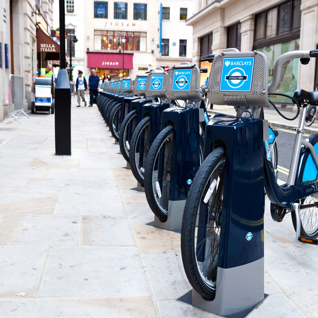 A row of electric bicycles in London